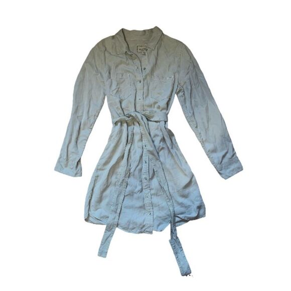 Guess Belted Pale Sage Green Dress Buttondown Minimalist Simple Casual Collared - Picture 1 of 7
